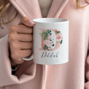 Mug à l'aquarelle florale initiale - D