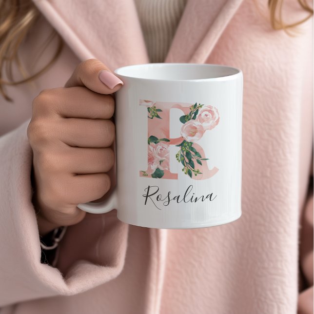 Mug à l'aquarelle florale initiale - R (Créateur téléchargé)