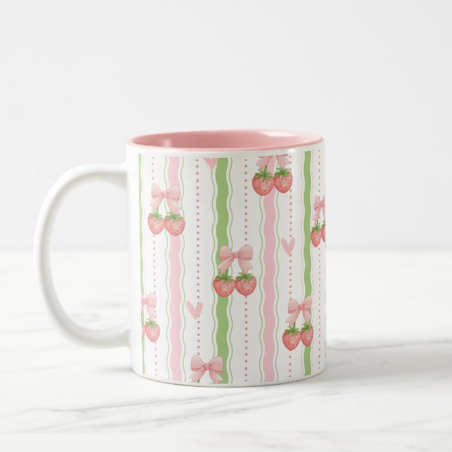 Mug à l'arc de fraise mignon rose vert à rayures o (Gauche)