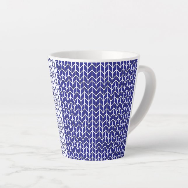 Mug à latté en tricot bleu et blanc (Angle droit)