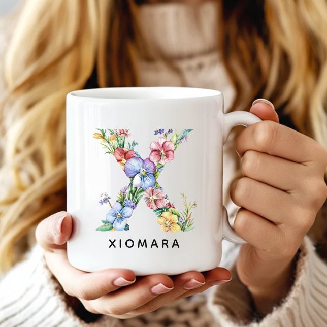 Mug à lettre florale personnalisée Cadeau de remis (Custom Mug Bridal Shower Gift for Bride, Floral Alphabet Mug Gift for Coworker Boss Bridesmaid)