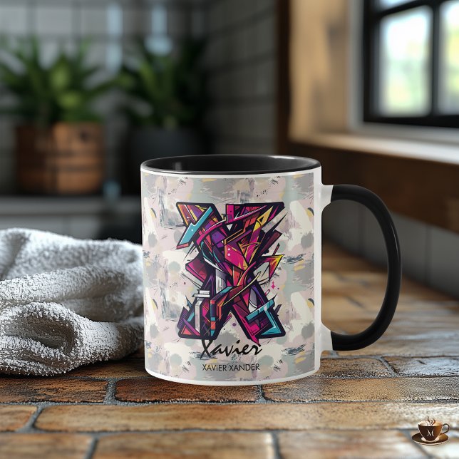 Mug à monogramme abstrait dynamique - X pour Xavie (Créateur téléchargé)