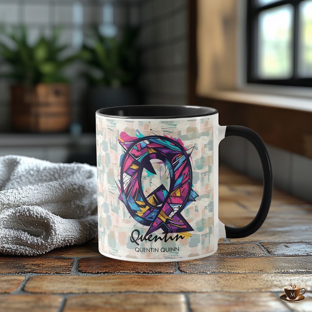 Mug à monogramme abstrait vif - Q pour Quentin (Créateur téléchargé)