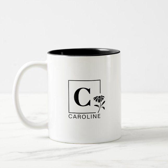 Mug à monogramme Élégante Marguerite – Cadeau pers (Gauche)
