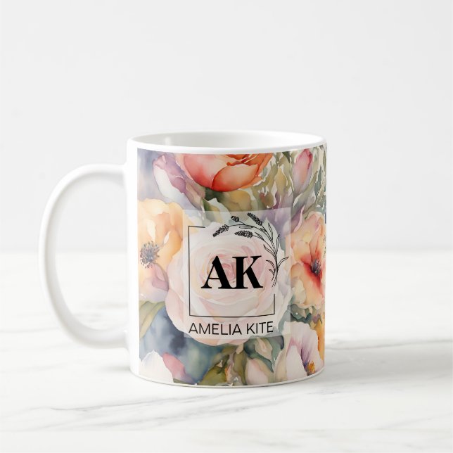 Mug à monogramme floral élégant – Cadeau de mariag (Gauche)