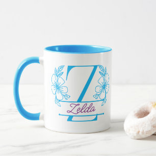 Mug à monogramme floral personnalisé avec la lettr