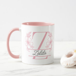 Mug à monogramme floral personnalisé avec la lettr