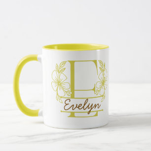 Mug à monogramme floral personnalisé Lettre E - Su
