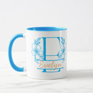 Mug à monogramme floral personnalisé Lettre E - Su