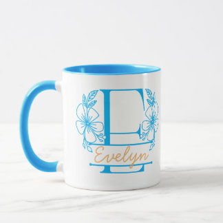 Mug à monogramme floral personnalisé Lettre E - Su