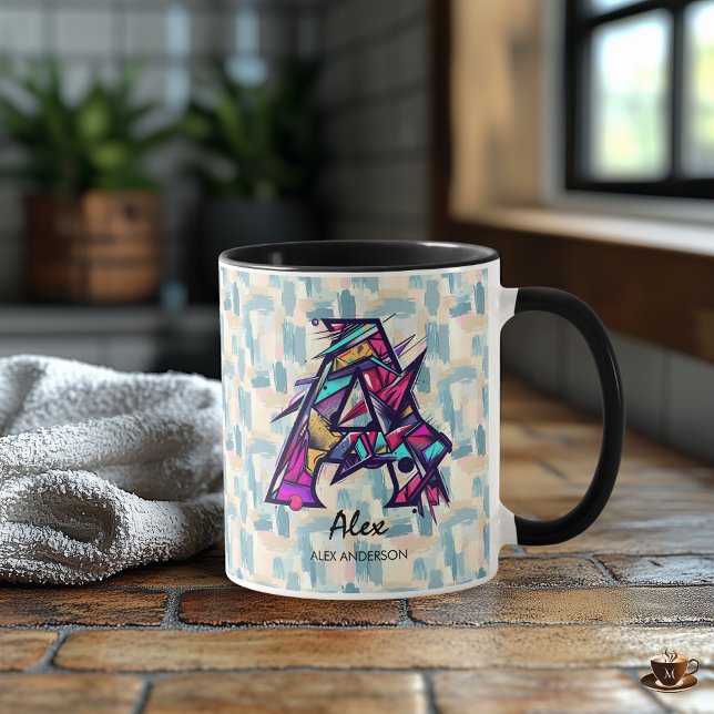 Mug à monogramme géométrique abstrait personnalisé (Créateur téléchargé)
