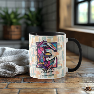 Mug à monogramme géométrique frappant - E pour Eth