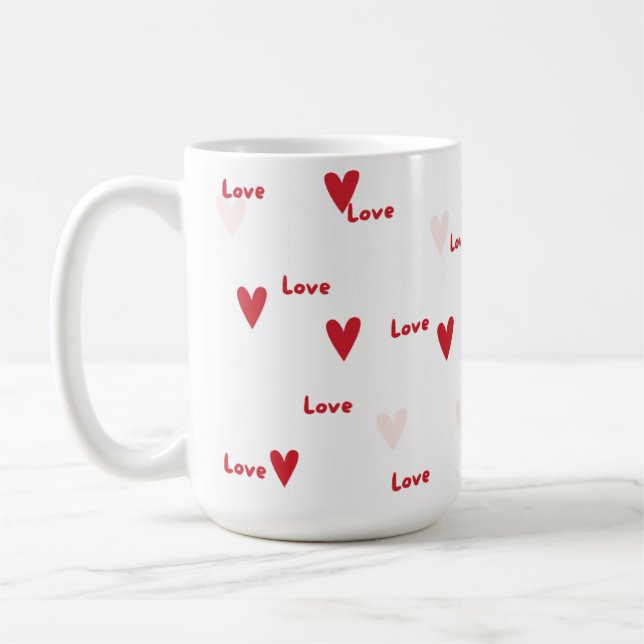 Mug à motif 'Cœurs rouges mignons' et 'Amour' (Gauche)