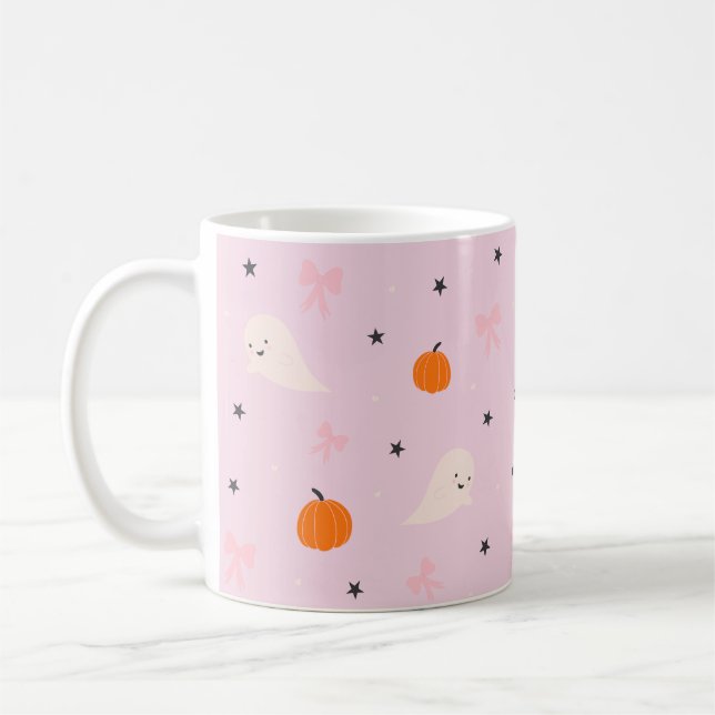 Mug à motif de fantôme rose mignon d'Halloween (Gauche)