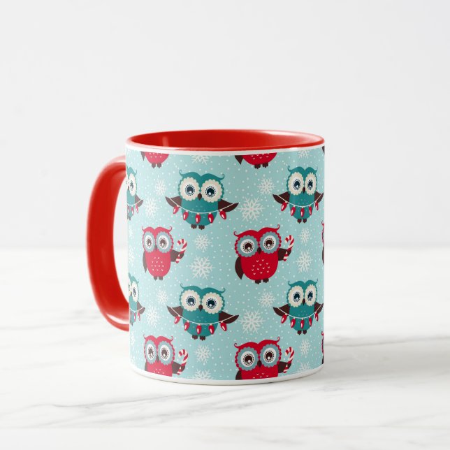 Mug à motif de hiboux de Noël mignons (Devant gauche)