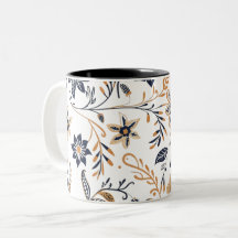 Mug à motif floral bleu et or élégant