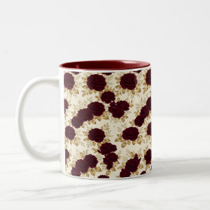 Mug à motif floral de rose de Bourgogne et or de l