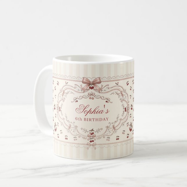 Mug à nœud cerise personnalisé (Devant gauche)