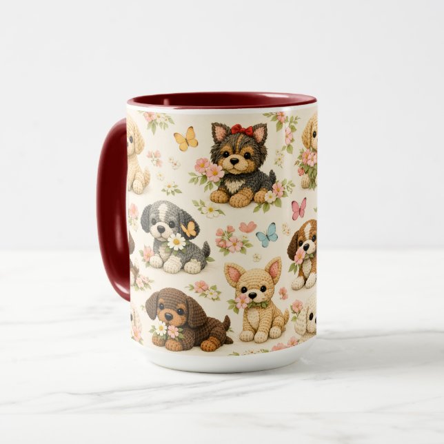 Mug à papillon floral avec un chiot mignon – Ar (Devant gauche)