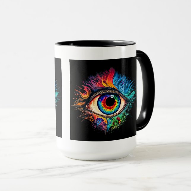 Mug à paupières à yeux psychédéliques, 15 oz (Devant droit)