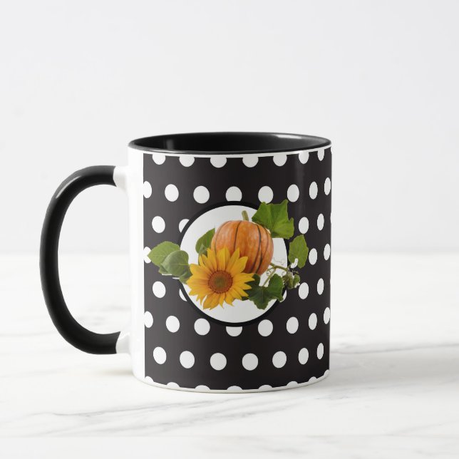 Mug à pois blanc-noir Tournesol & Citrouille (Gauche)