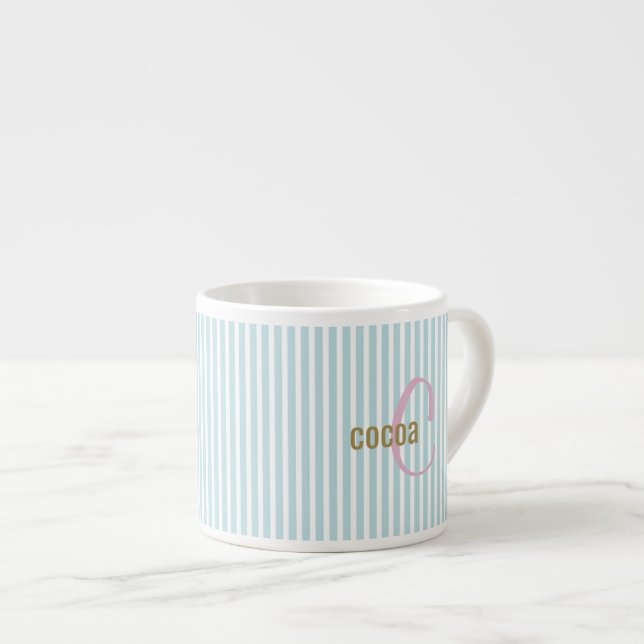 Mug à rayures bleues - Initiale et nom personnalis (Devant droit)