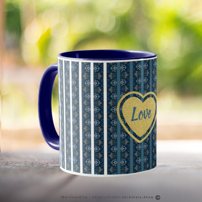 Mug à rayures bleues par la poète Adiela Akoo (Blue Stripe Love Mug designed by Poet Adiela Akoo. Browse my store 4 more cool finds & gr8t buys now)