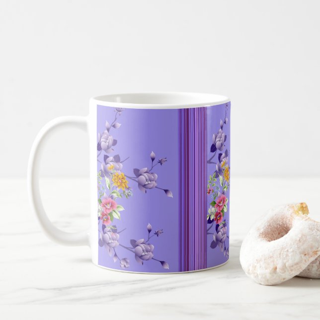 Mug à rayures florales (Avec donut)