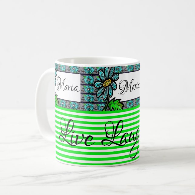 Mug à rayures florales vert et blanc (Devant gauche)