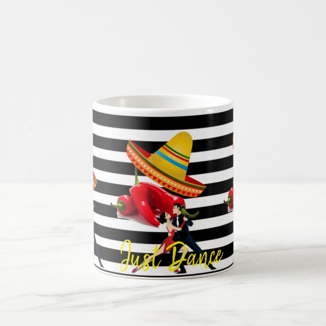 Mug à rayures noires et blanches Danse du sombrero (Centre)