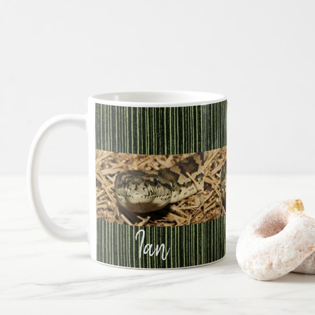 Mug à rayures noires vertes de serpent (Avec donut)