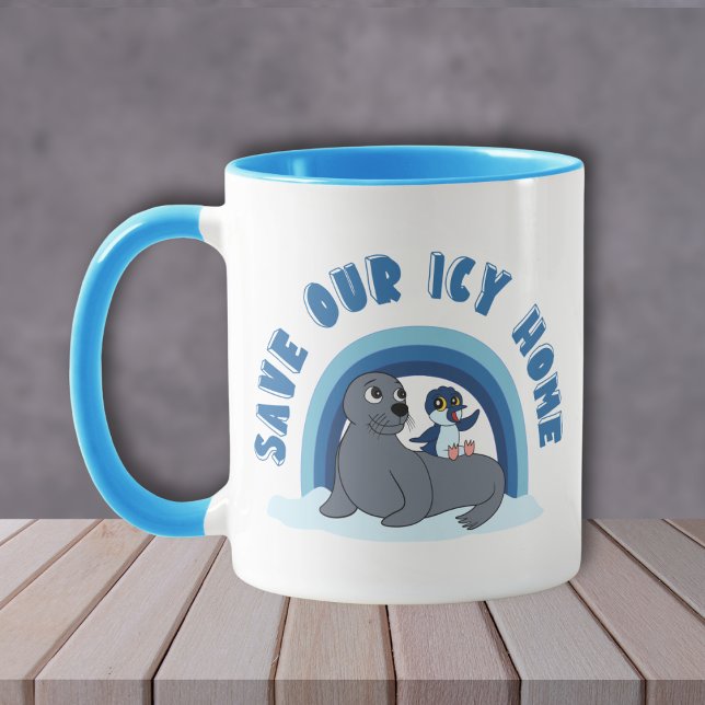 Mug A seal and a penguin "Save Our Icy World" cartoon (Créateur téléchargé)