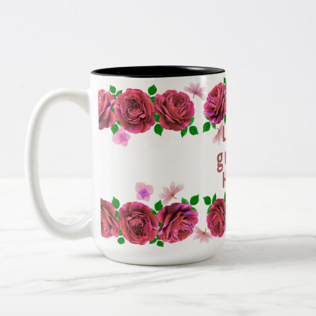 Mug à thème Love Grows Here pour café ou thé (Gauche)