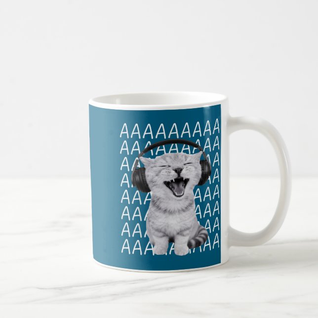 Mug Aaaa Screaming Cat Meme Wearing Headphones Cat Int (Droite)