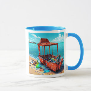 Mug Abandon de bateau de plage Wreckage AI généré art