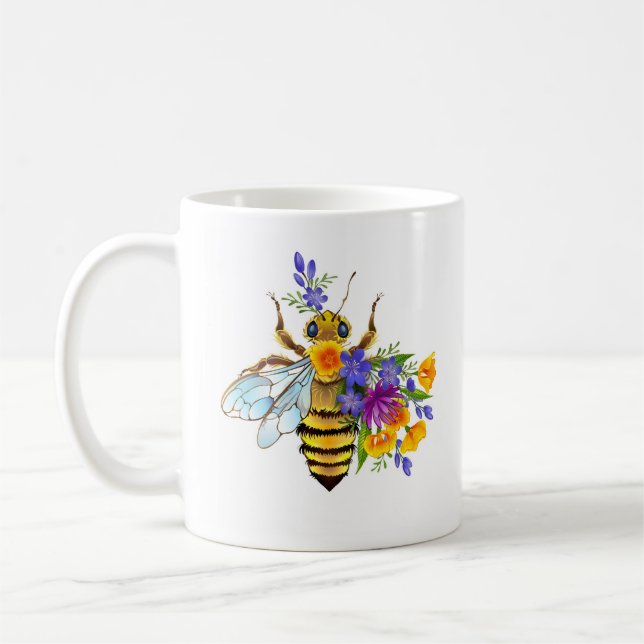 Mug Abeille à fleurs avec plantes sauvages (Gauche)