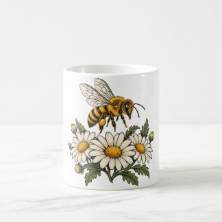 Mug Abeille à miel avec des pâquerettes et des feuille