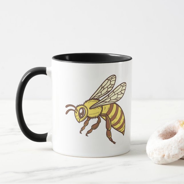 Mug Abeille de miel jaune Queen Flying (Avec donut)