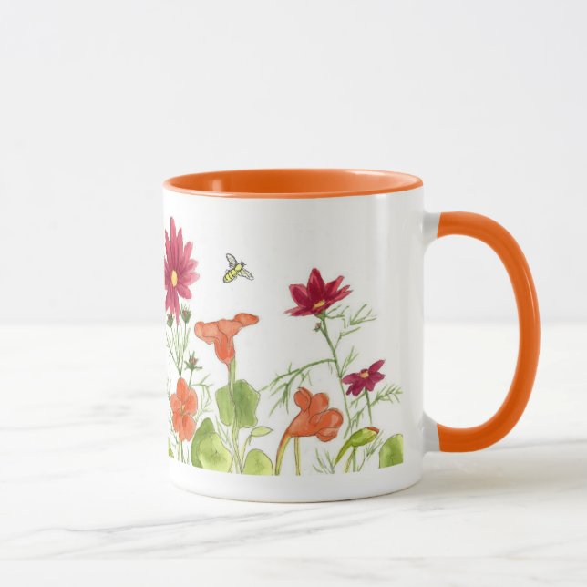 Mug Abeille de miel Nasturtiums Orange Peint Fleurs de (Droite)