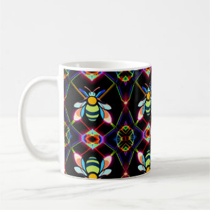 Mug Abeille de miel néon vibrante avec Hexagonal Abstr