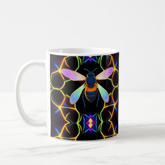 Mug Abeille de miel néon vibrante avec Hexagonal Abstr (Gauche)