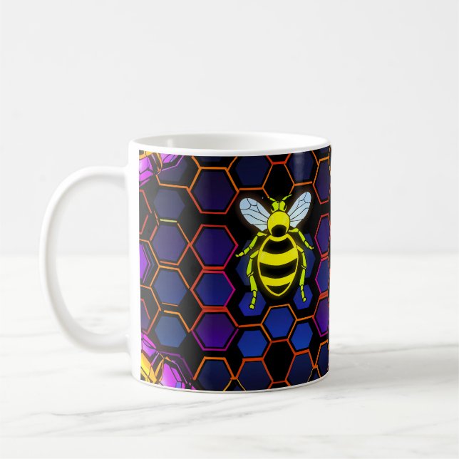 Mug Abeille de miel néon vibrante avec Hexagonal Abstr (Gauche)