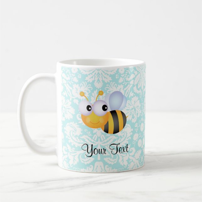 Mug Abeille mignonne ; Motif turquoise de damassé (Gauche)