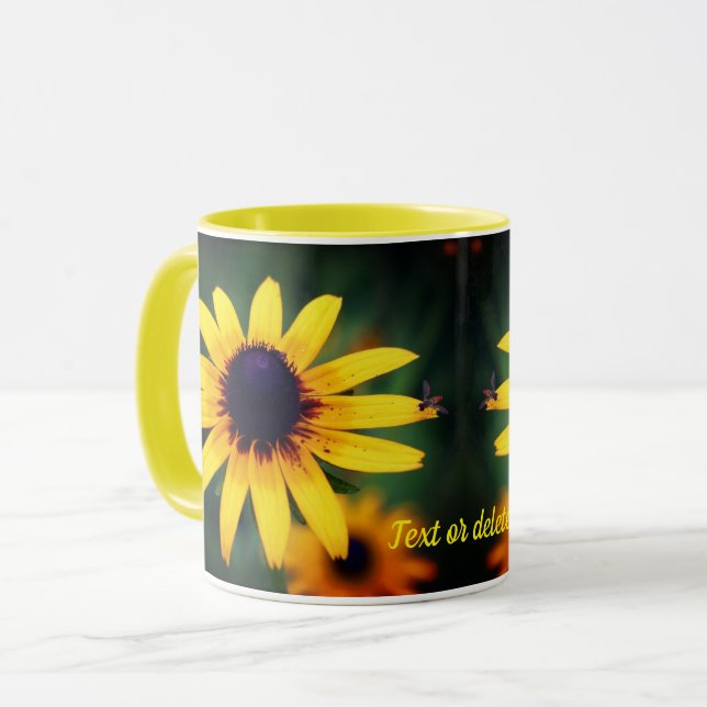 Mug Abeille Sur Fleur Susan Joue Noire Personnalisée (Devant gauche)