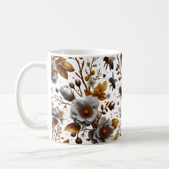 Mug abeilles à miel  motif de fleurs et de feuilles do (Gauche)