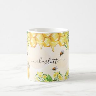 Mug abeilles bourdon miel jaune florales nom script