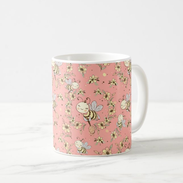 Mug Abeilles De Miel, Fée & Bébé En Motif Sans Faille (Devant droit)