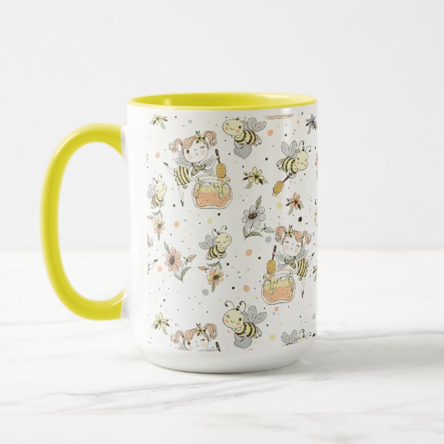 Mug Abeilles De Miel, Fée & Bébé En Motif Sans Faille (Gauche)