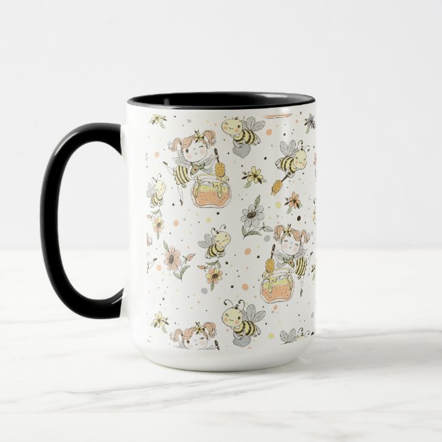 Mug Abeilles De Miel, Fée & Bébé En Motif Sans Faille (Gauche)