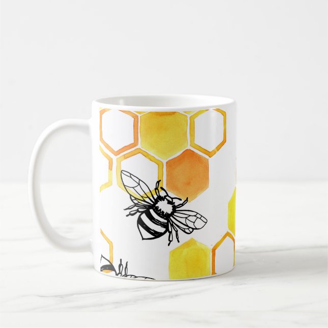 Mug Abeilles de miel : Motif d'aquarelle jaune (Gauche)